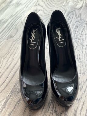 Yves Saint Laurent Black Patent Stiletto Pumps